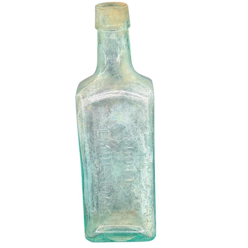 Antique Scott's Emulsion Cod Liver Oil LIme Soda Aqua Blue Glass Bottle Embossed